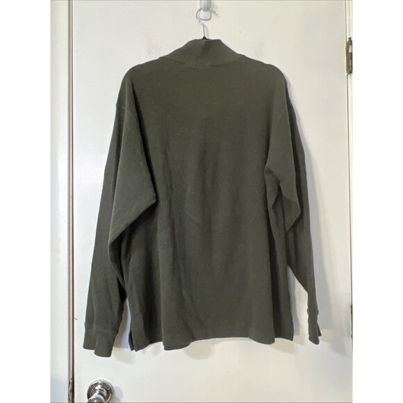 LL Bean Sweater Mens L Pullover Henley Chunky Waffle Knit Green  VTG fisherman - Picture 4 of 6